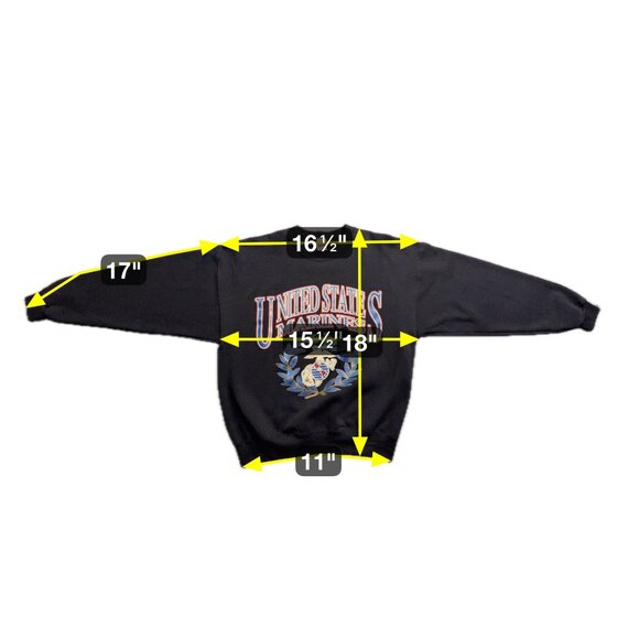 Vintage United States Marines Graphic Sweatshirt Black USA Made Large 90s Milita - Picture 7 of 7